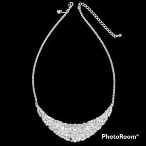 Silver-Tone Scattered Crystal Statement Necklace